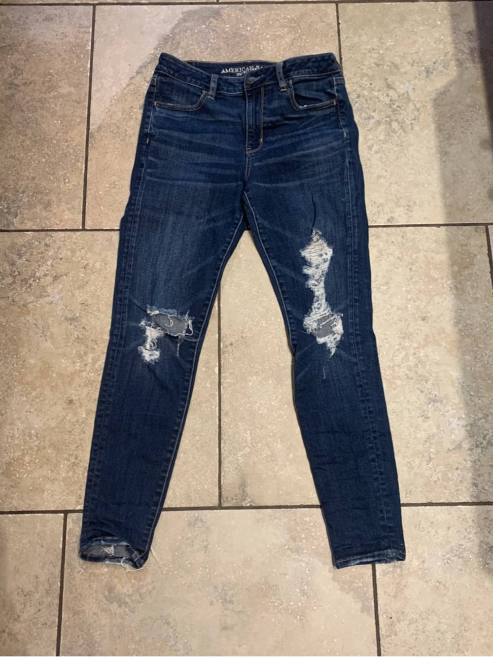 American Eagle High-Rise Super Stretch X Jeggings Size 10 Distressed Dark Wash